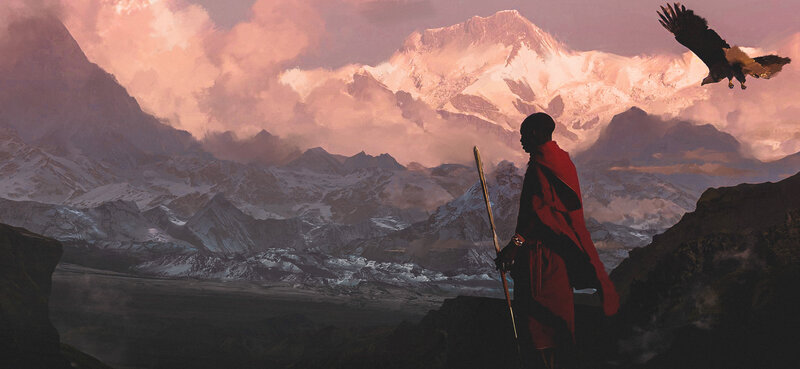 Man in Red Cloak — Dramatic, Sunset, Digital Art