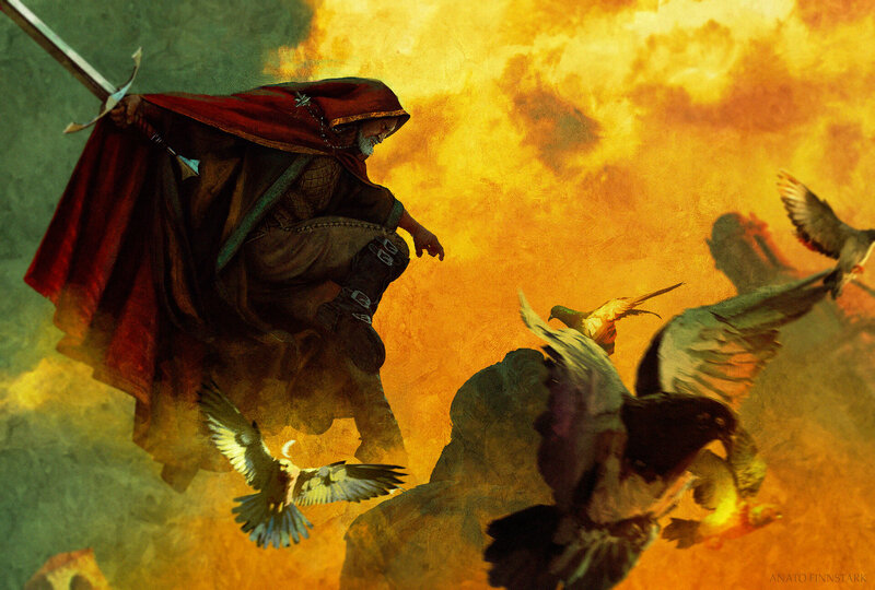 Man in Red Cloak with Sword