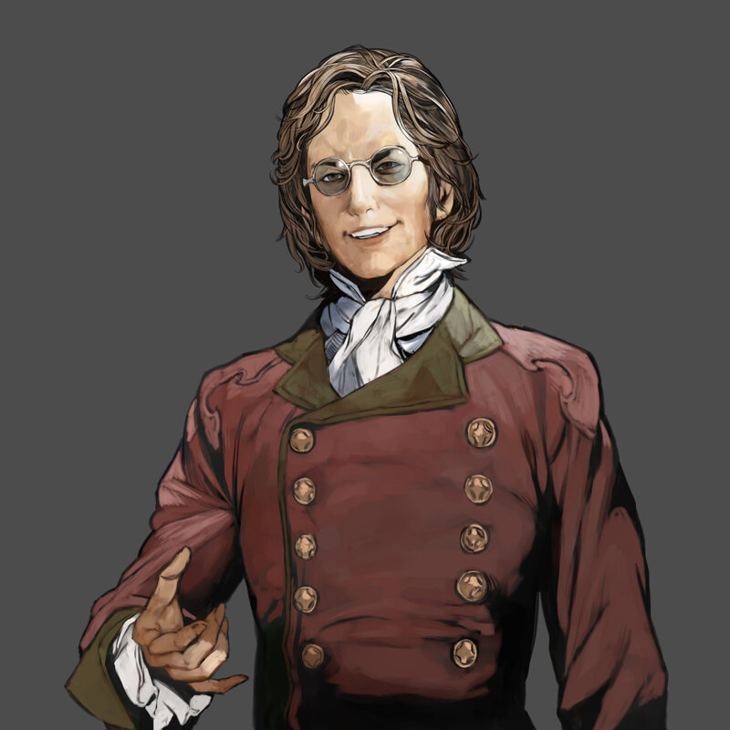 man in red coat