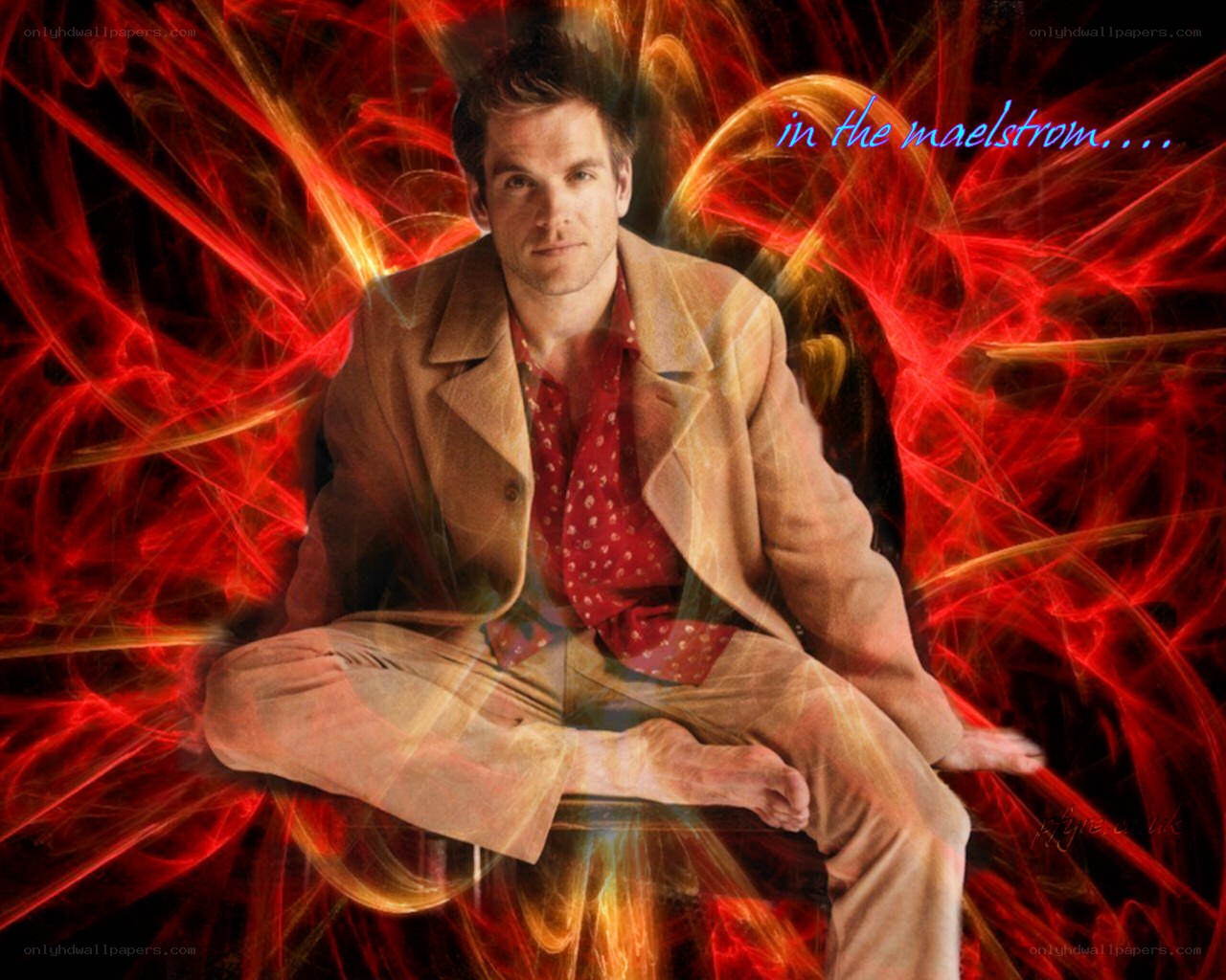man in red energy field