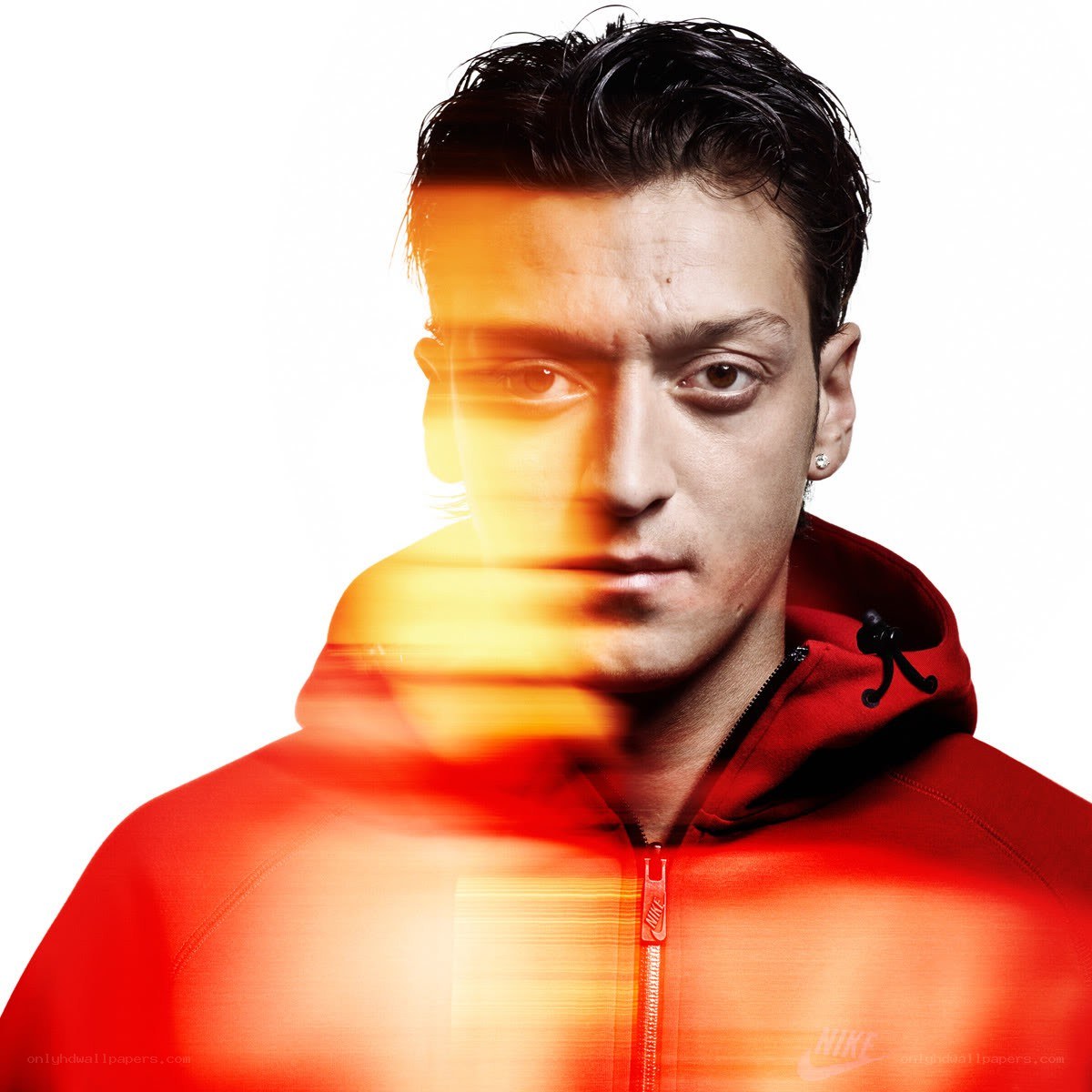 man in red hoodie with light effect