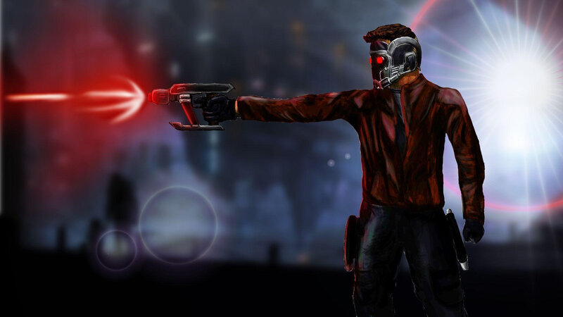 Man in Red Jacket — Dramatic, Night, Digital Art, Gun