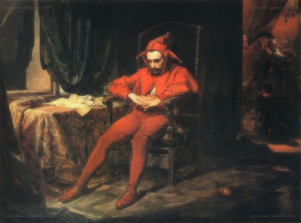 Man in red jester costume