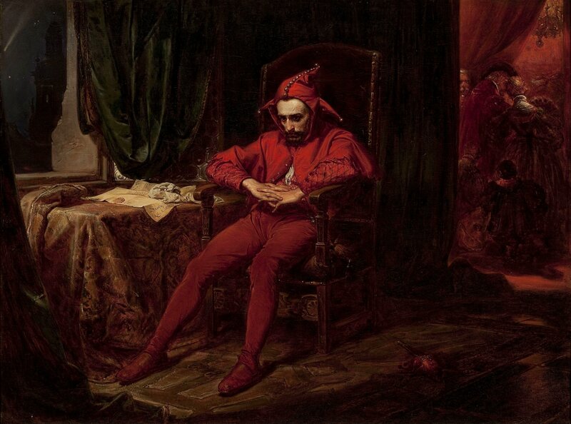 Man in Red Jester Outfit — Dramatic