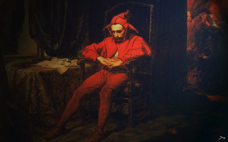 Man in Red Jester Outfit