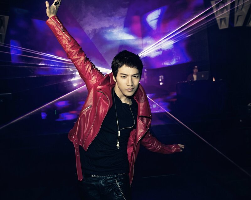 man in red leather jacket