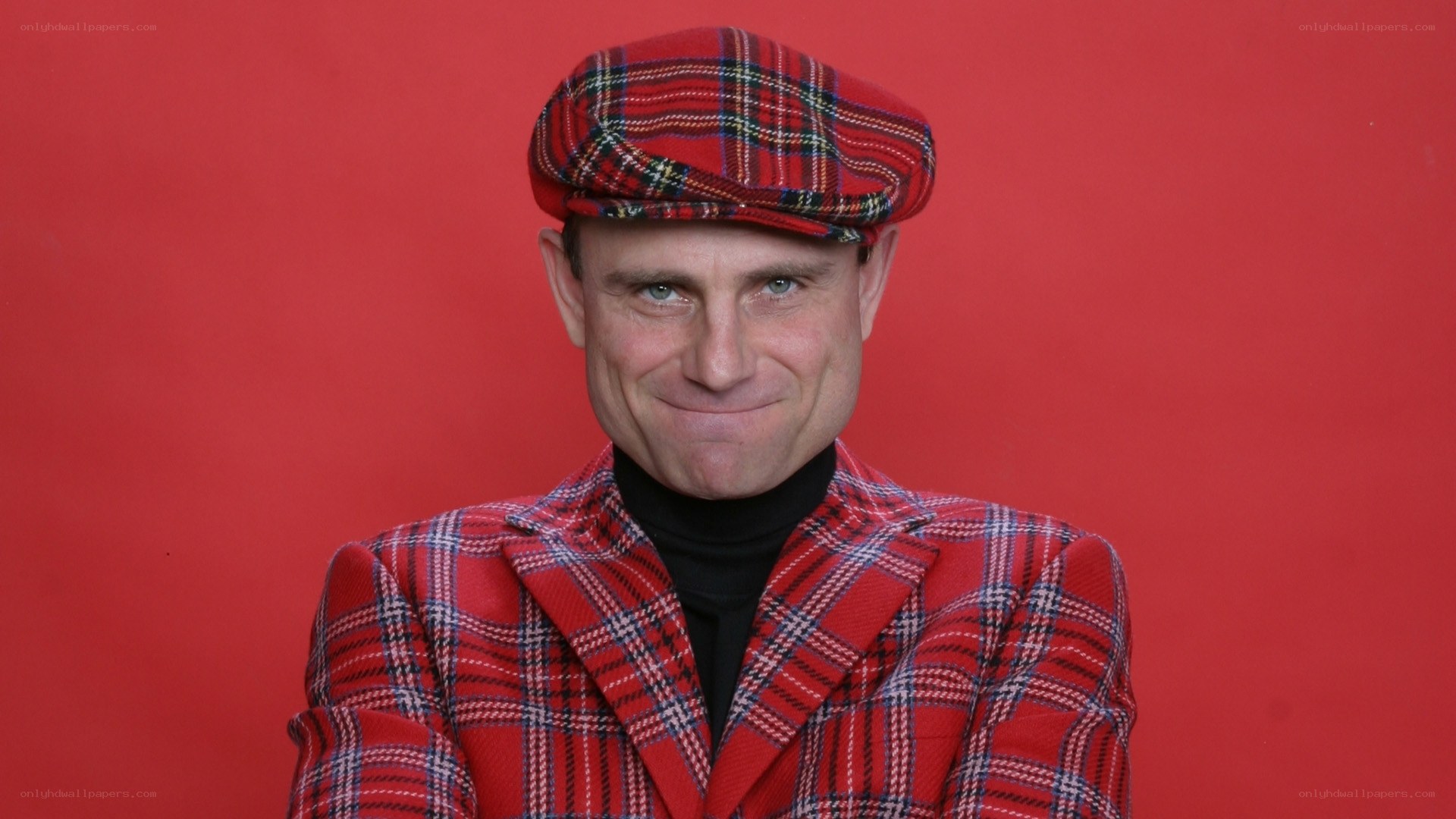 man in red plaid outfit
