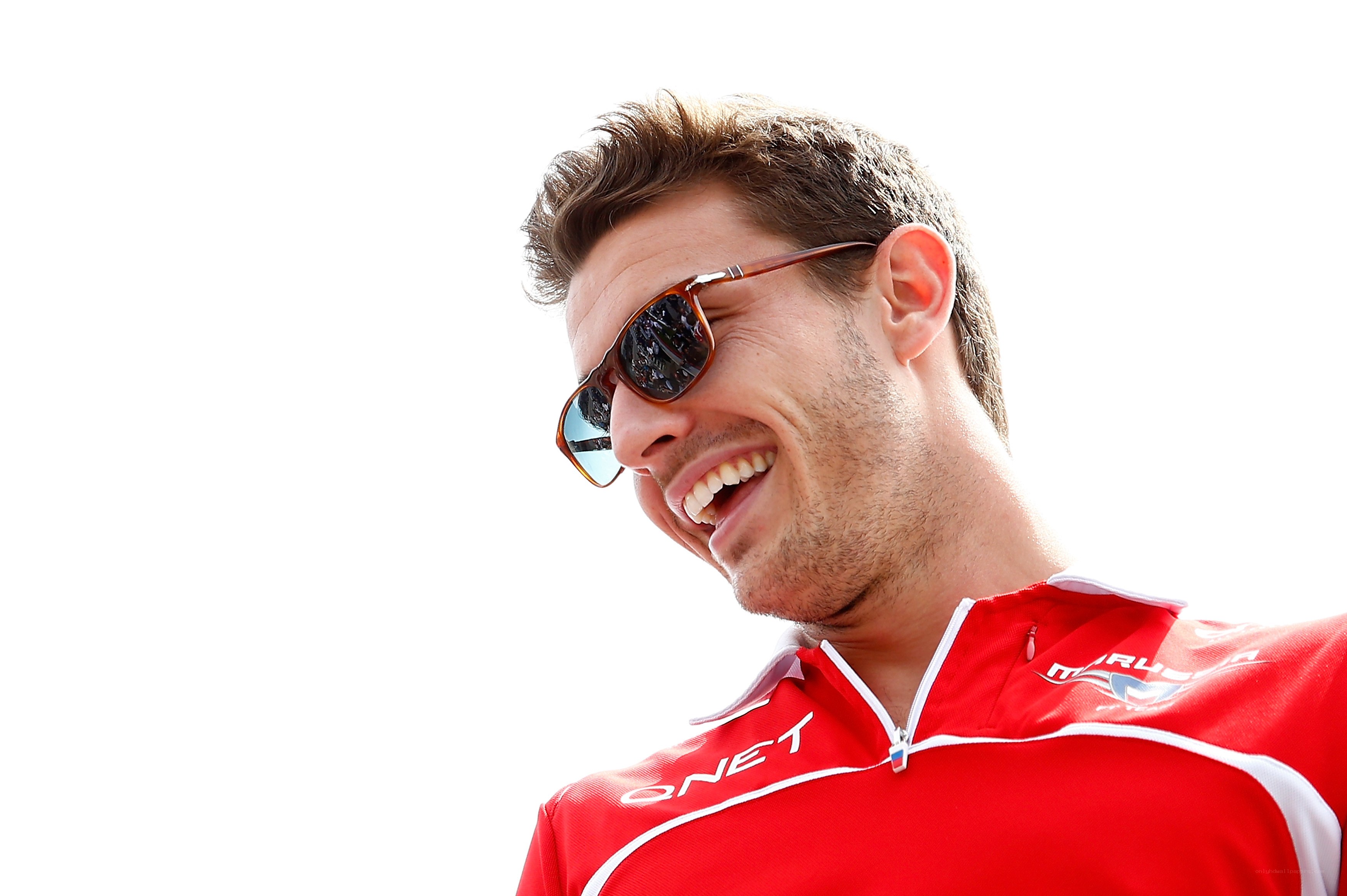 man in red shirt laughing