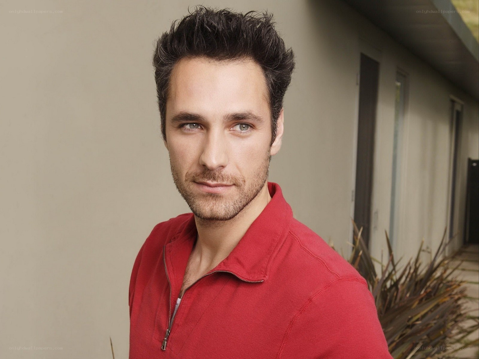 man in red shirt