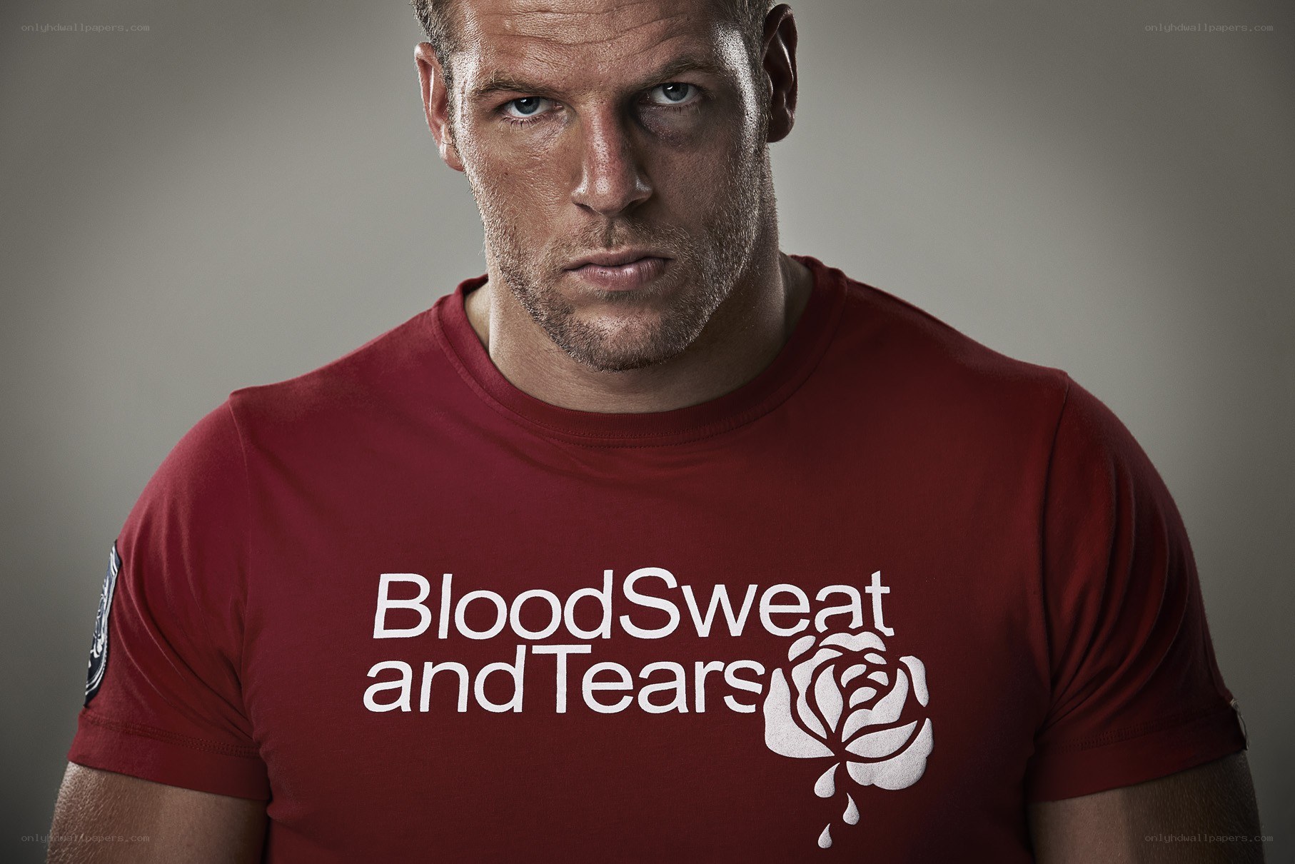 man in red t-shirt