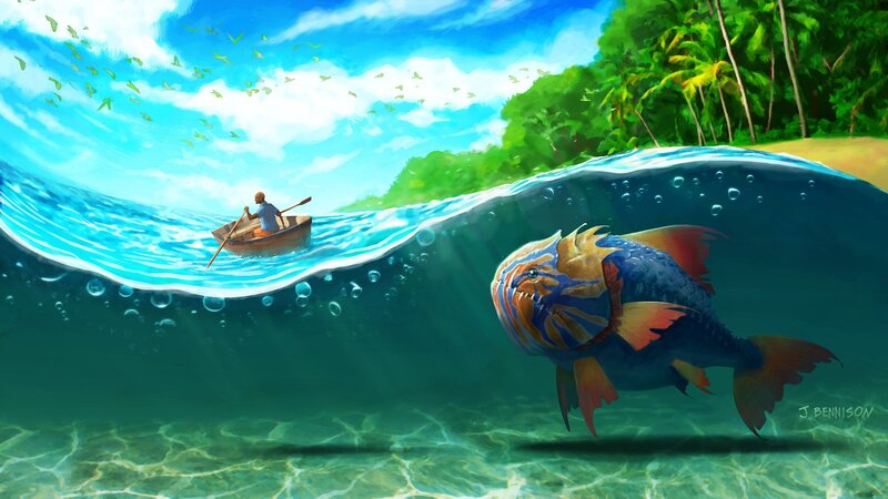 Man in Rowboat — Blue