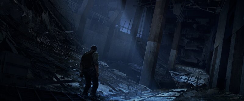 Man in Ruined Building — Blue