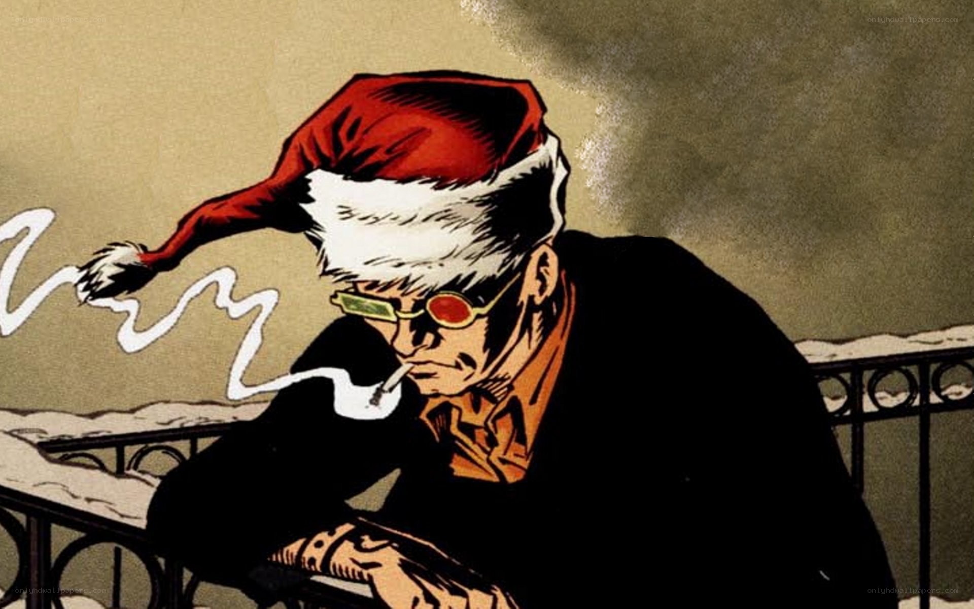 man in santa hat smoking