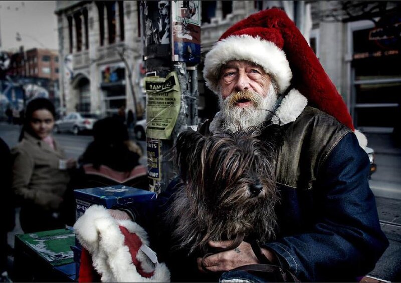 Man in Santa Hat with Dog