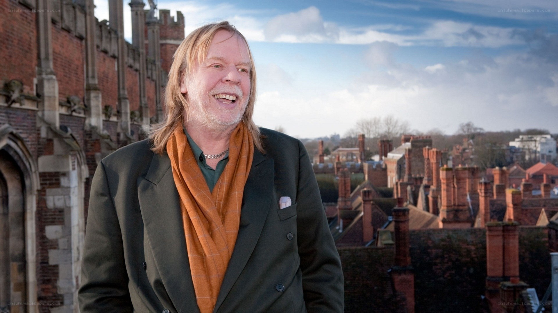 Man in scarf at historic site