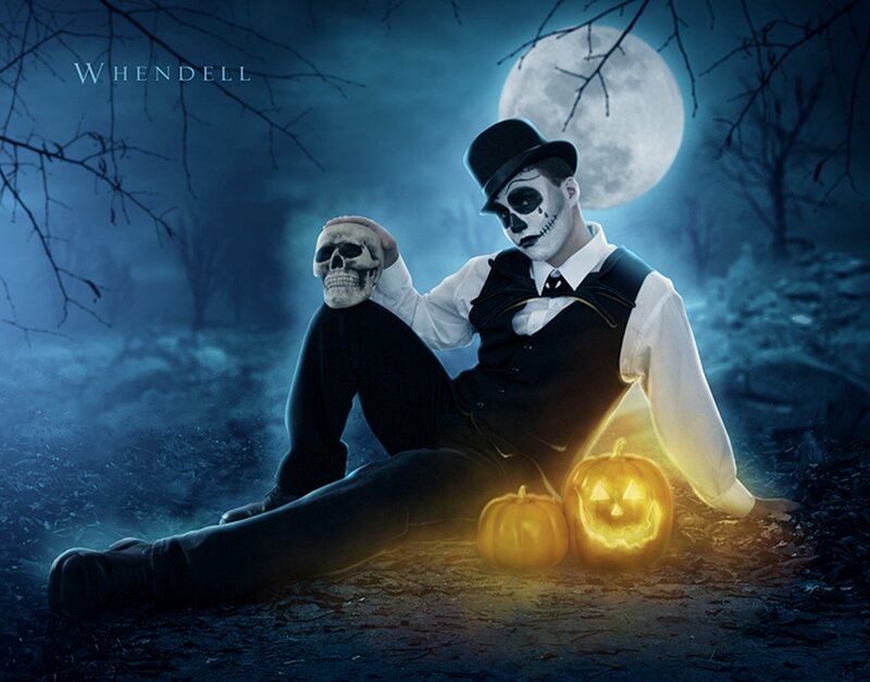 Man in Skeleton Makeup — Blue