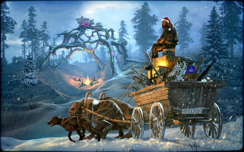 Man in Sleigh with Dogs