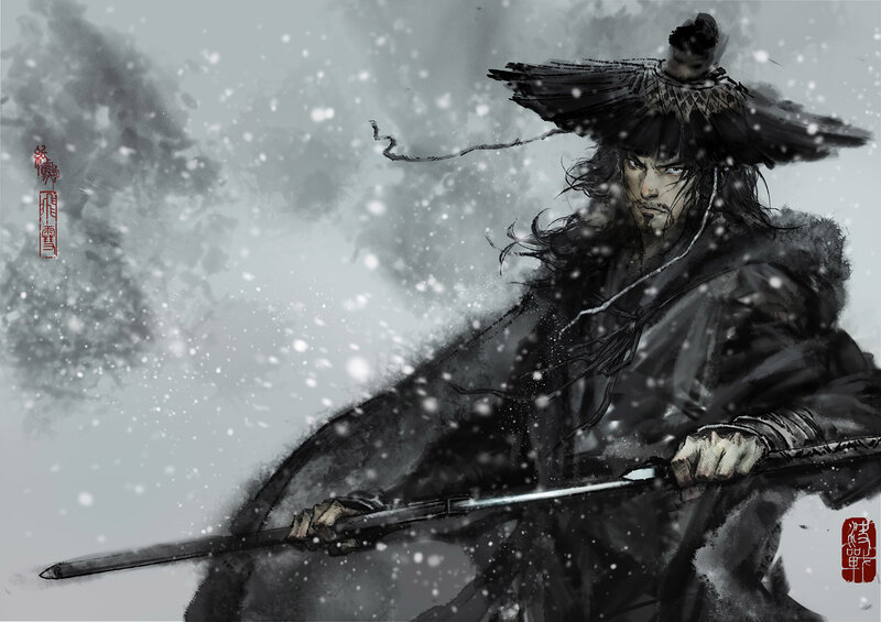 Man in Snowstorm with Sword