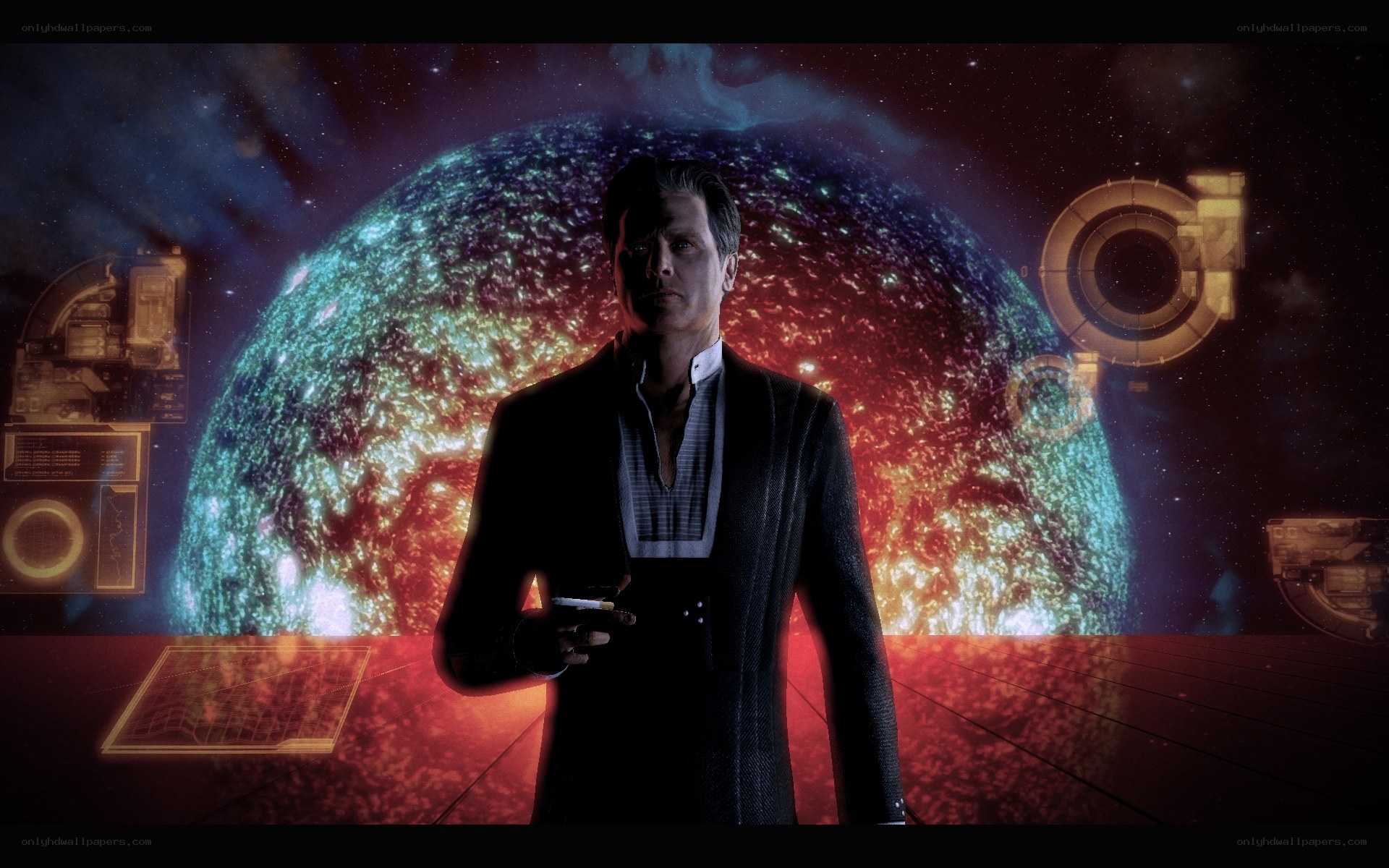 man in space suit with planet