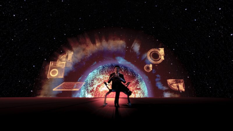 man in space with planet