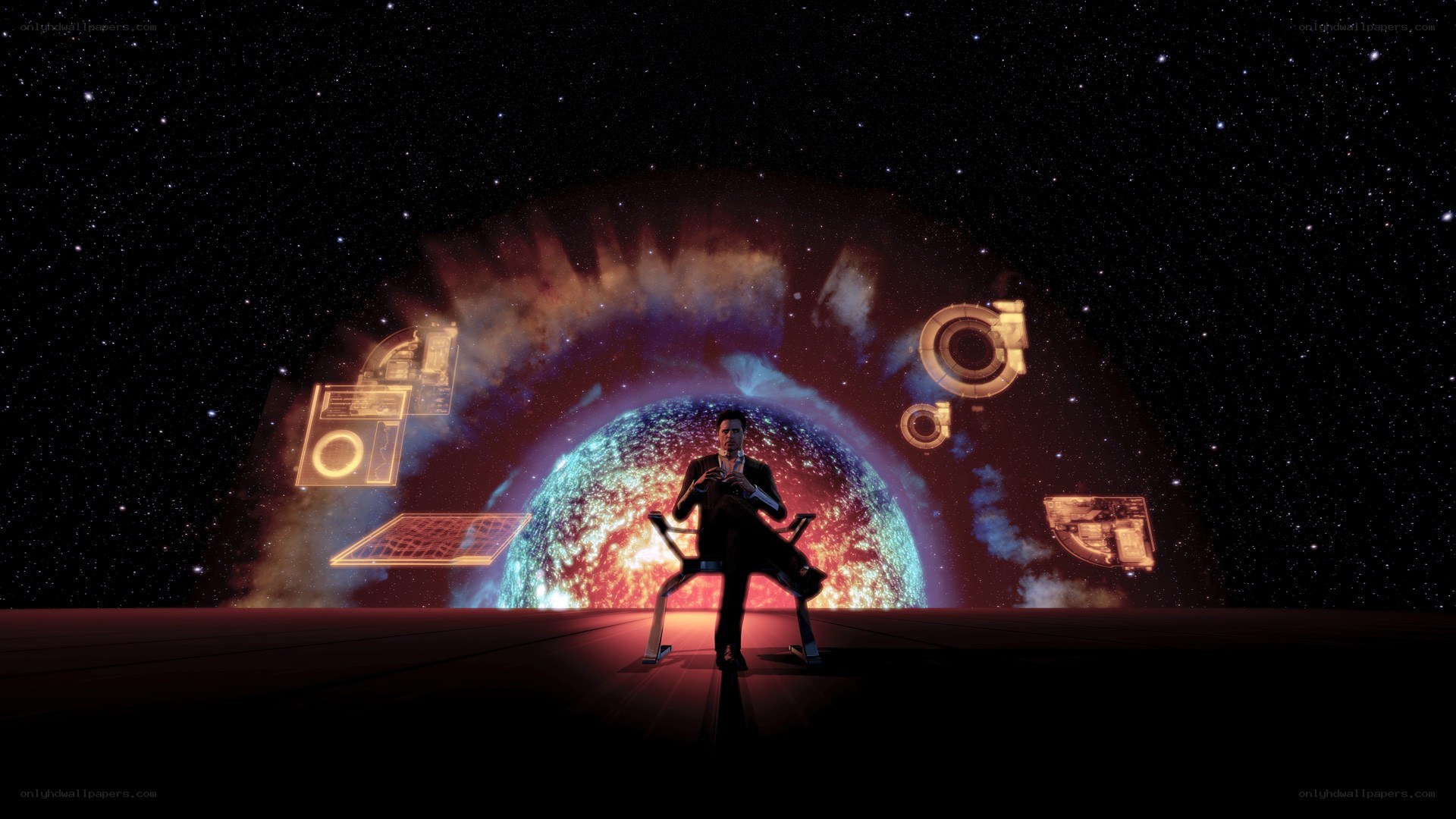 man in space with planet