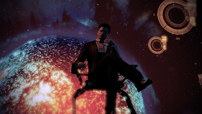 man in space with planet