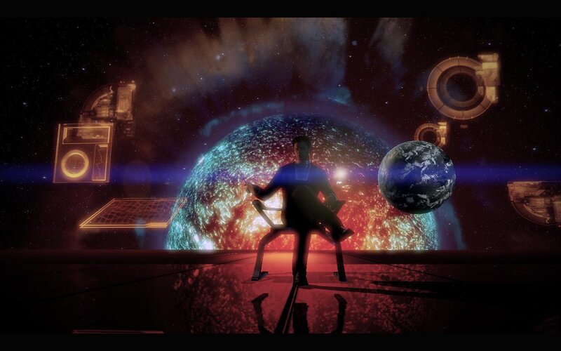 man in space with planets