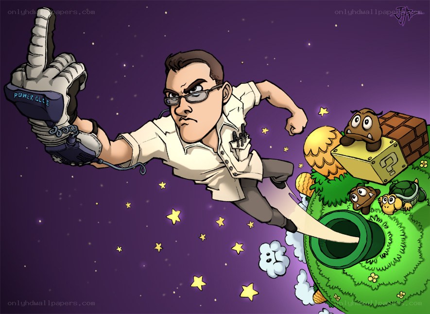 man in space with power glove
