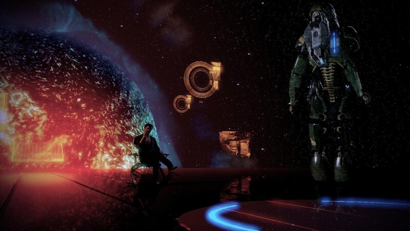 Man in space with robot