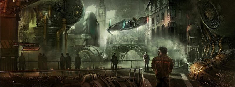 Man in Steampunk City