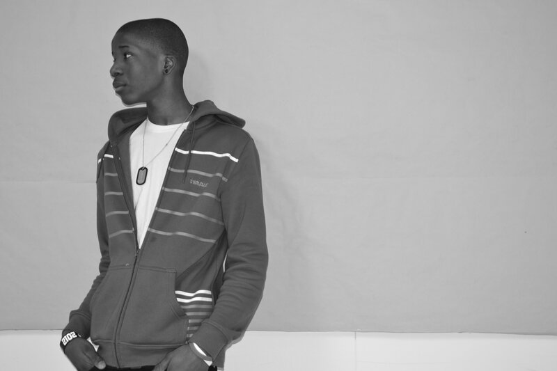 man in striped hoodie