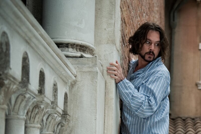Man in Striped Shirt — Blue, Dramatic, Afternoon