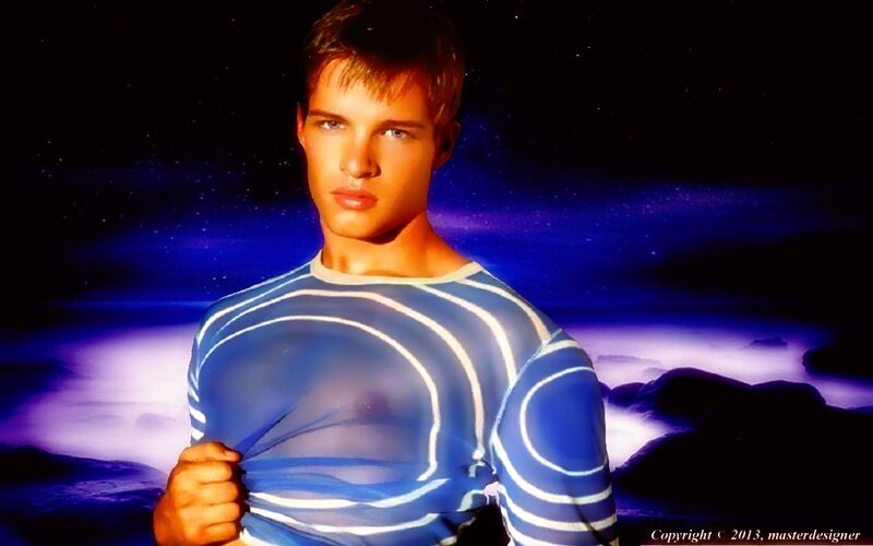 Man in Striped Shirt — Blue, Dramatic, Night