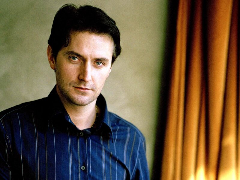 Man in Striped Shirt — Blue, Serious, Photograph, Curtain