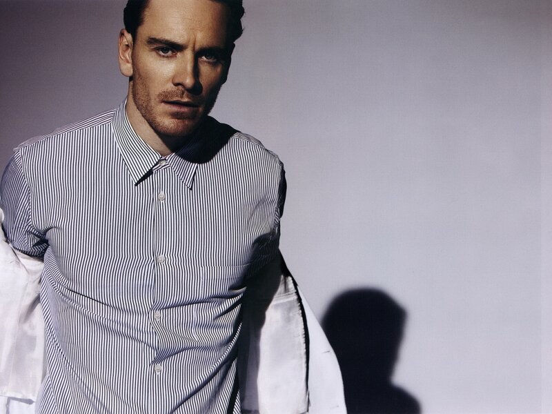 Man in Striped Shirt — White, Dramatic
