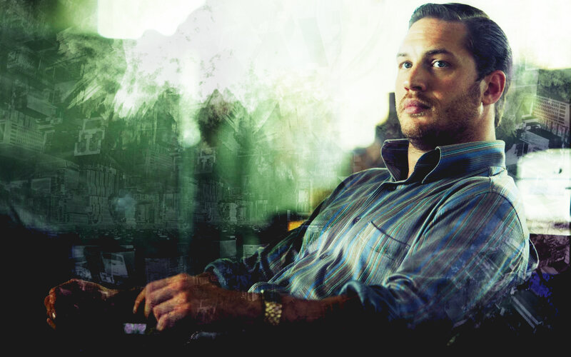 man in striped shirt with city overlay