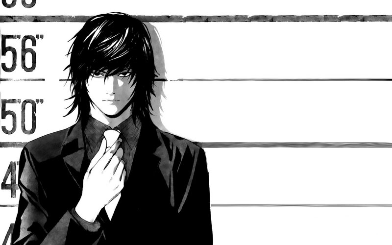 Man in Suit Adjusting Tie — Black, Serious, Manga