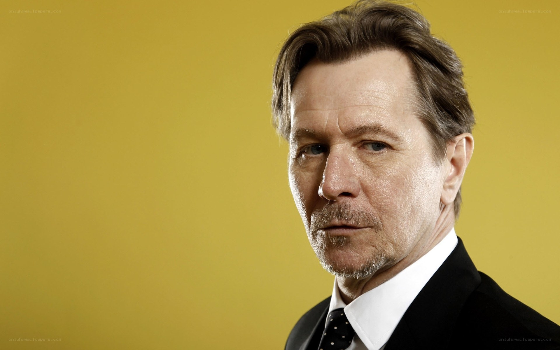 man in suit against yellow background