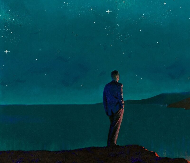 Man in Suit at Night — Teal