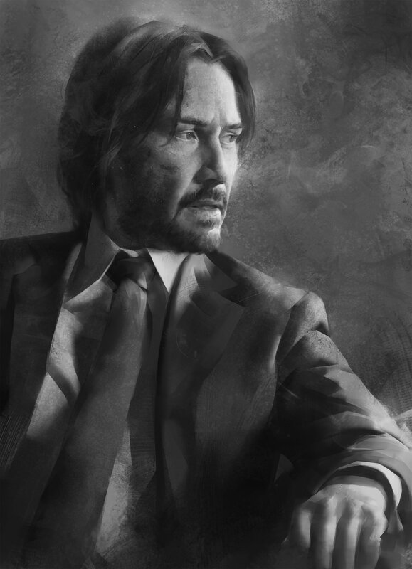 Man in Suit — Black, Dramatic, Digital Art, Tie, Beard
