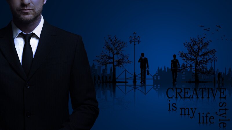 Man in Suit — Blue, Dramatic, Night, Illustration