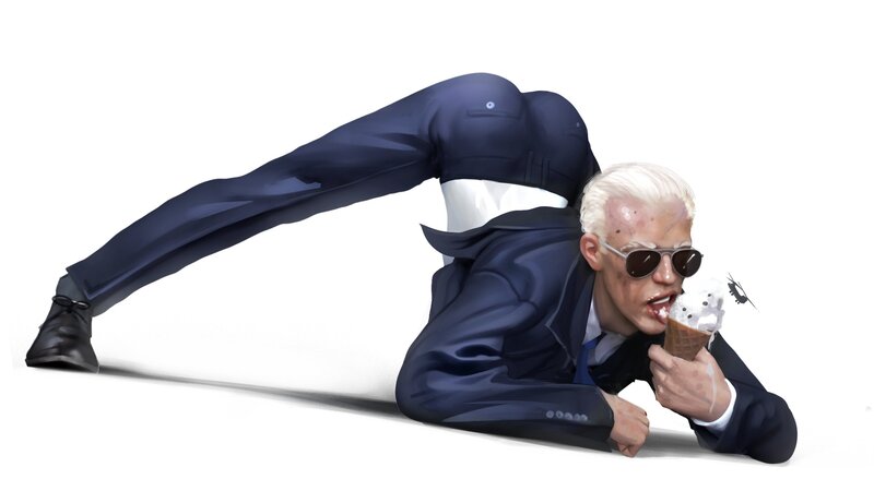 Man in Suit Eating Ice Cream