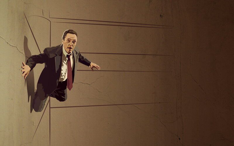man in suit falling