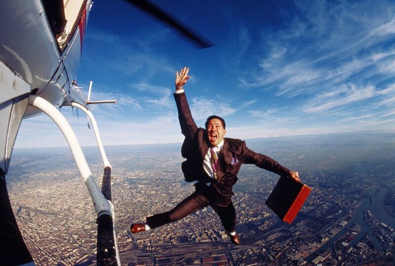 Man in Suit Falling — Blue