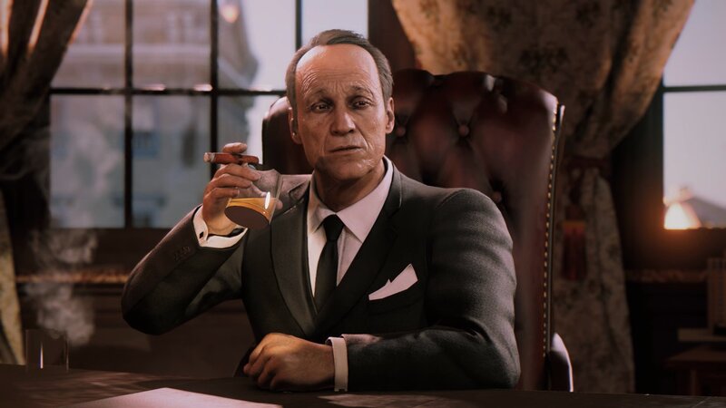 Man in Suit Holding Drink — Brown