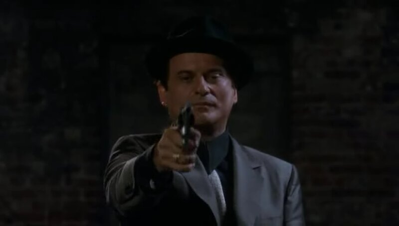 Man in Suit Holding Gun — Black, Dramatic, Night, Photograph, Hat