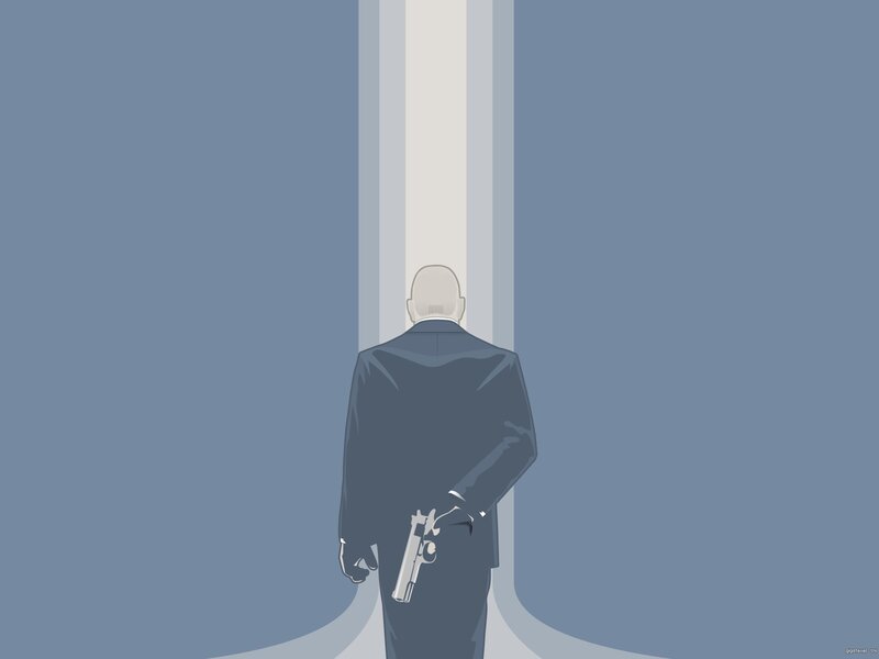 Man in Suit Holding Gun — Blue, Dramatic, Digital Art, Back View