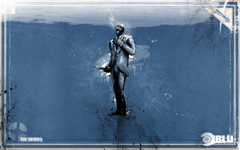 Man in Suit Holding Knife — Blue