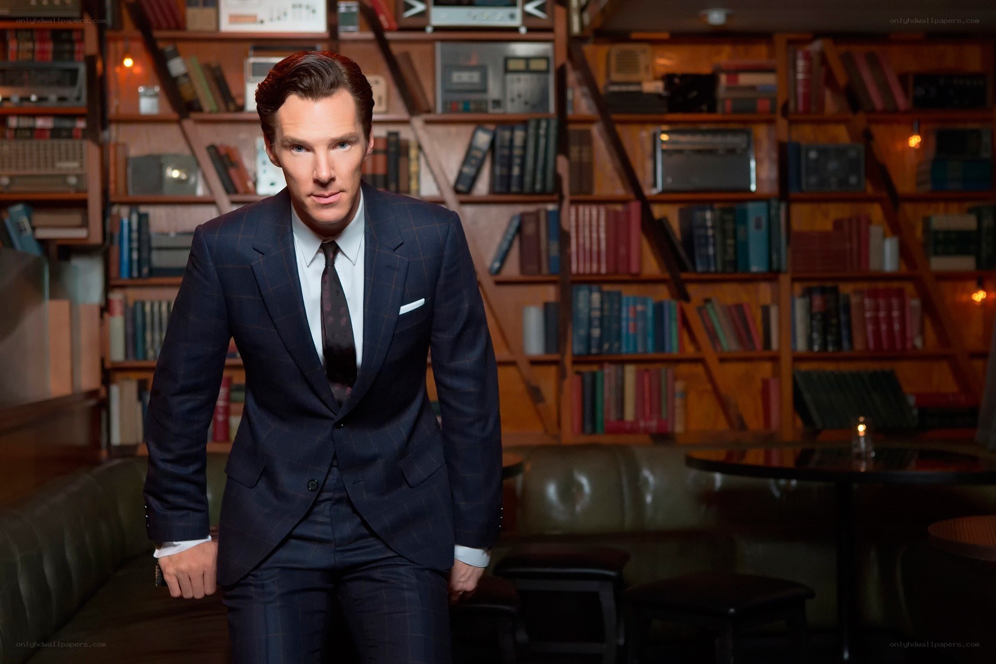 man in suit in library