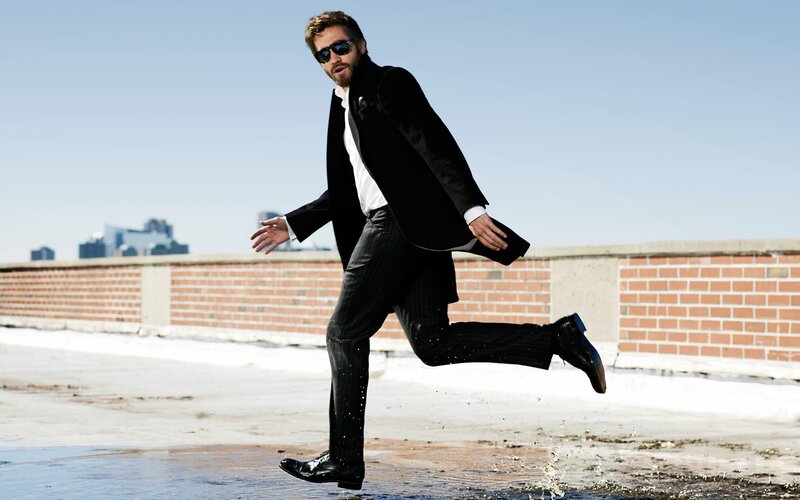 Man in Suit Jumping — Black